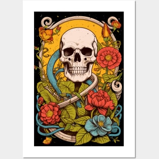 Botanic Bones - Artistic Fusion of Skeleton & Flora Tee Posters and Art